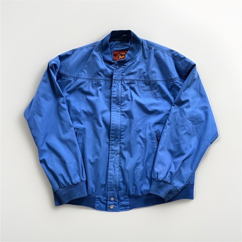 VTG Arnie Men’s Blue Bomber Jacket XL Full Zip Stand-Up Collar Button Closure